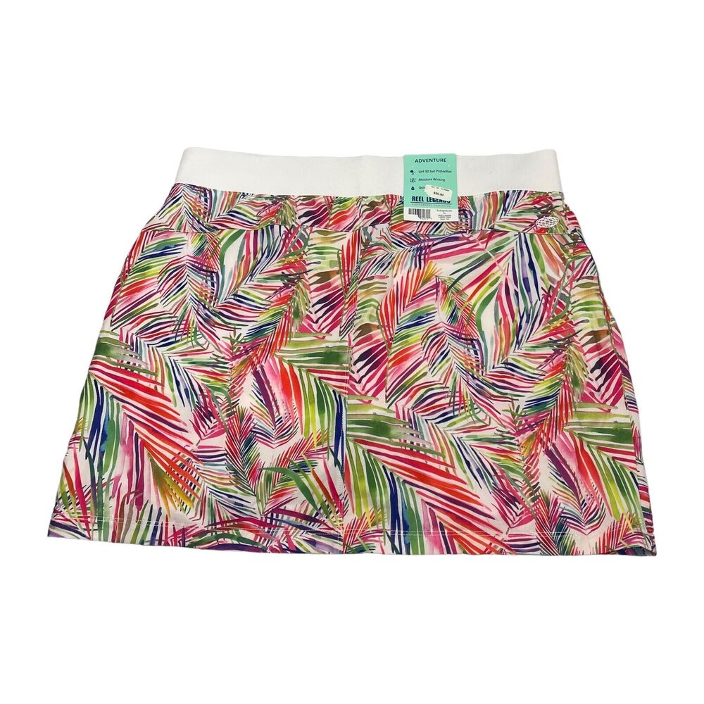 Reel Legends A-Line Skirt Womens Large Petite Candy Pink Jazzy Palms Performance - Picture 6 of 8